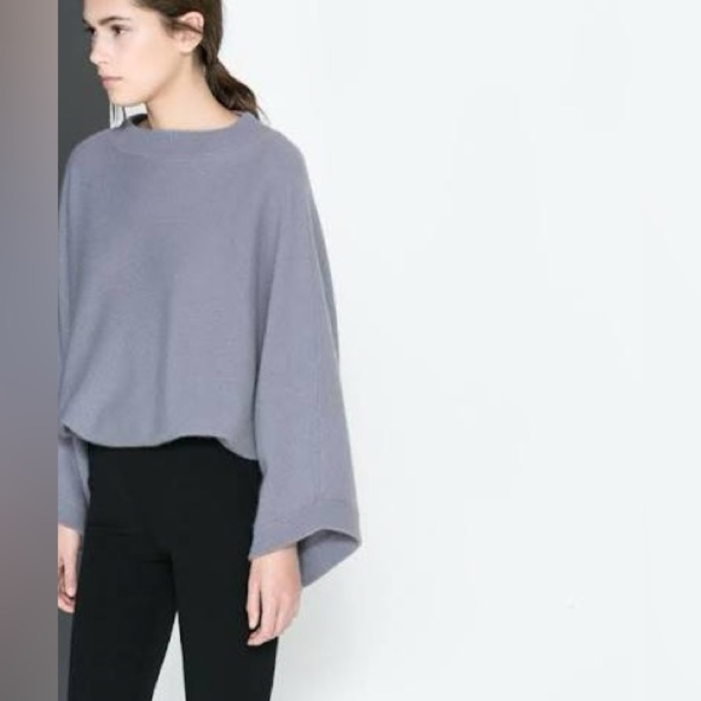 ZARA Knit Cashmere oversized wide sleeves lavender sweater/poncho  size M